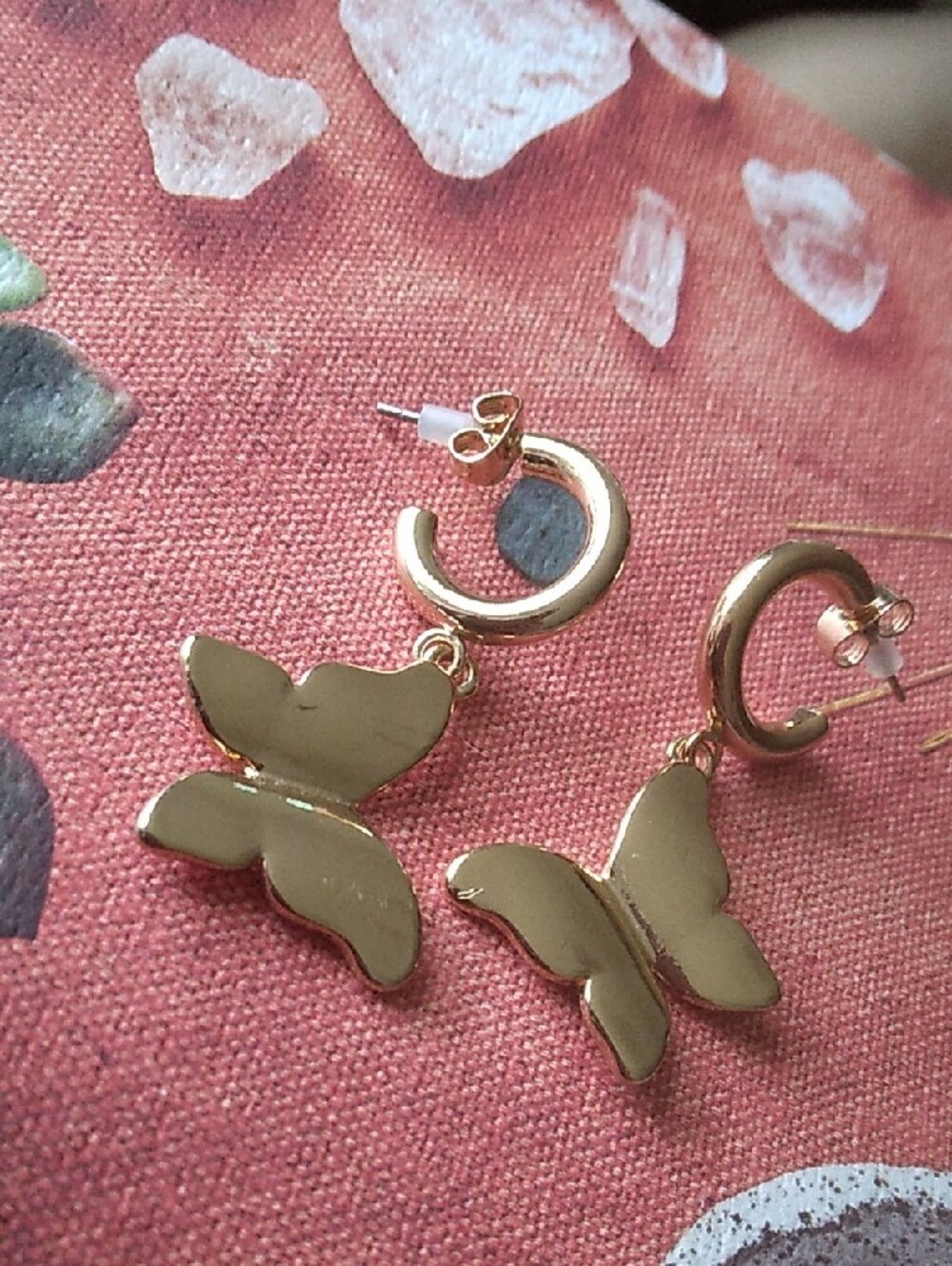 Gold Butterfly Hoop Drop Earrings